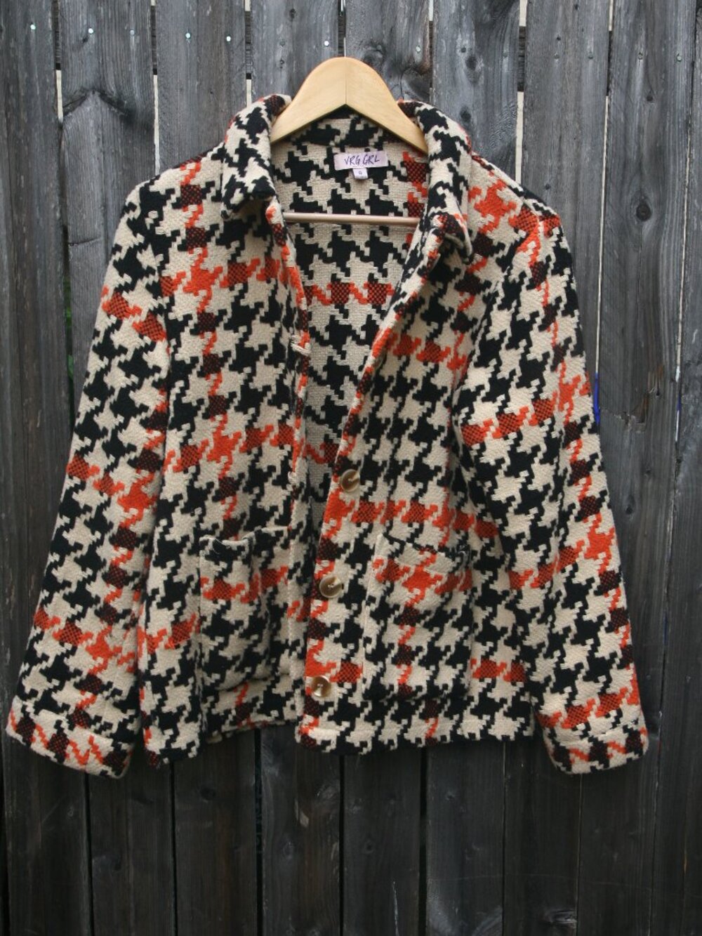 Size 8 - Australian VRG GRL Women's Wool Blend Houndstooth Print Tweed Jacket